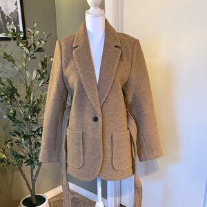 J. Crew Camel Belted Wool-Blend Blazer